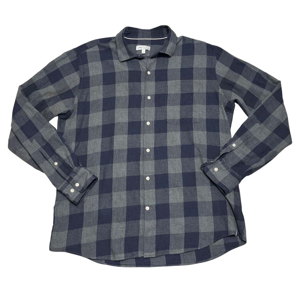 Peter Millar Mountainside Kenton Buffalo Check Flannel Shirt Mens L Lightweight